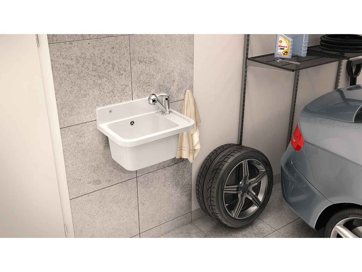 ÉVIER DE FERME CUVETTE BLANC GARAGE PARON ROBINET BEC EXTRACTIBLE CHROME MAIN