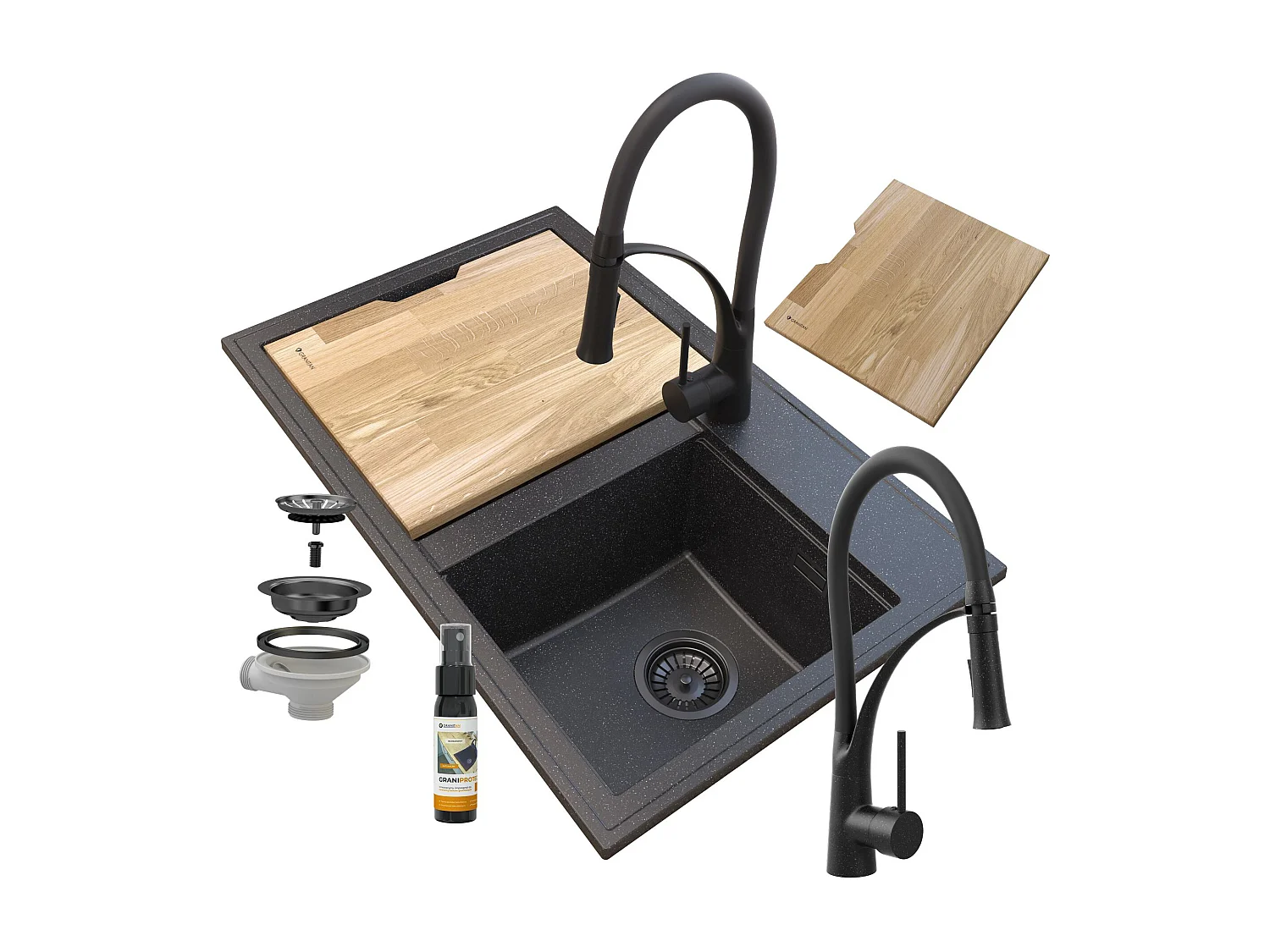 HECTOR GRANITE ÉVIER SIPHON ROBINET NOIR