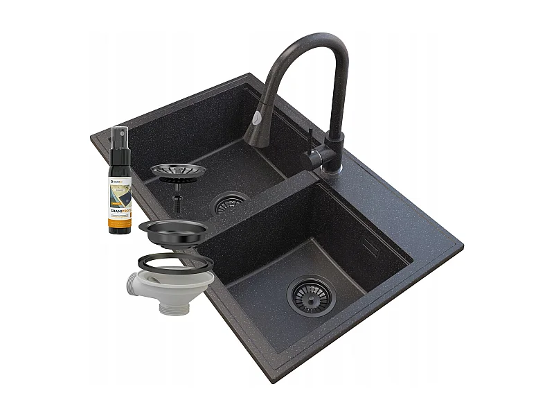 ÉVIER EN GRANIT HEKTOR SIPHON NOIR ROBINET GRANIT