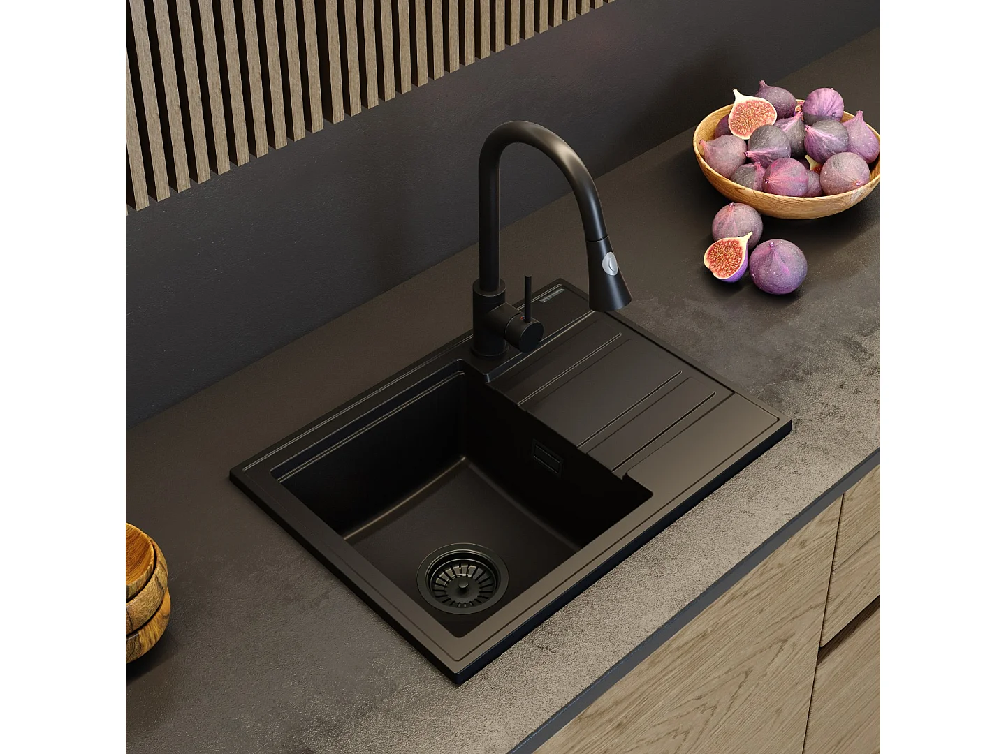 ÉGOUTTOIR D'ÉVIER EN GRANIT SIPHON WETAR NOIR