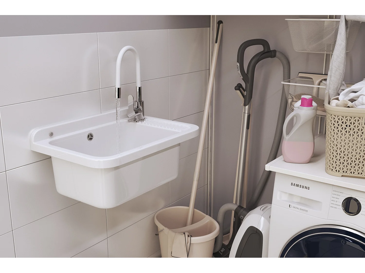 TECHNIQUE ÉVIER UTILITAIRE BLANC CHAMBRE DE TRAVAIL BUANDERIE GARAGE NEGRA LARGE