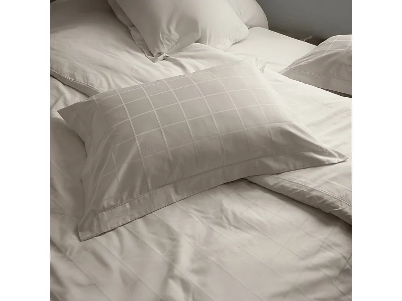 Parure de lit 280x240 cm set 50x70 satin CONCERTO carreaux beige Lin