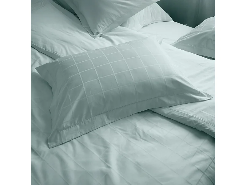 Parure de lit 280x240 cm set 50x70 satin CONCERTO carreaux vert Lichen
