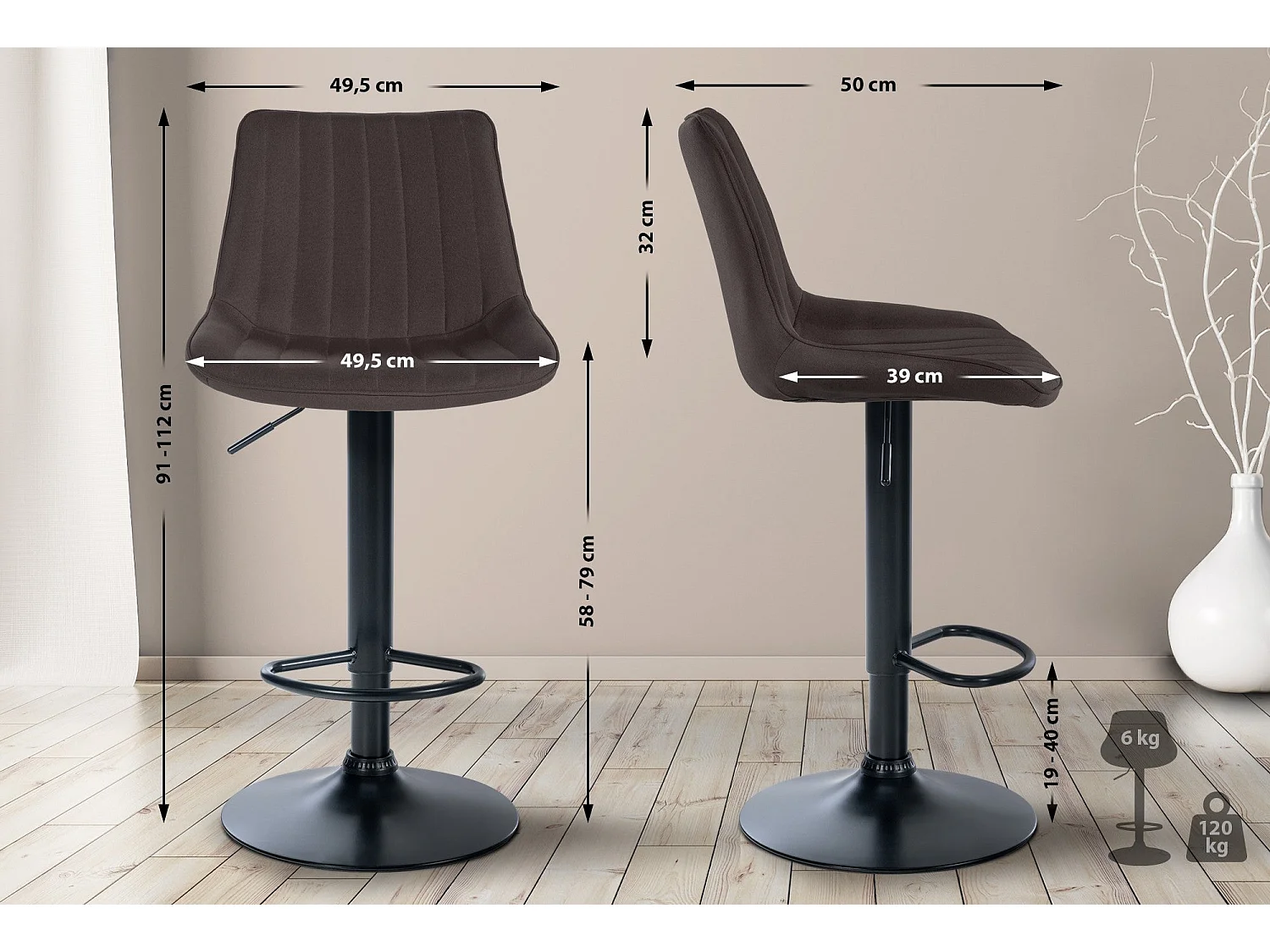 Tabouret de bar x1 métal argentée 49.5 x 50 x 91 cm 10_0005437