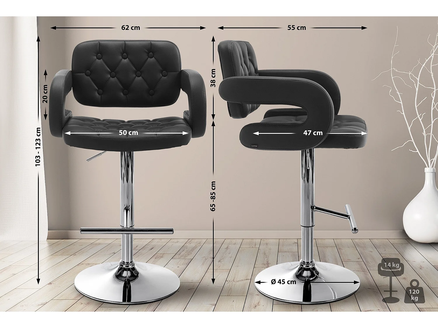 Tabouret de bar x1 métal argentée 62 x 55 x 103 cm 10_0004789