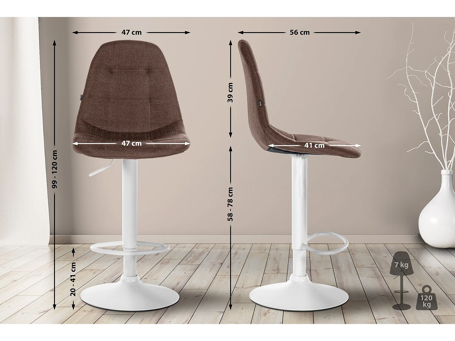 Tabouret de bar x1 métal blanche 47 x 56 x 99 cm 10_0004849