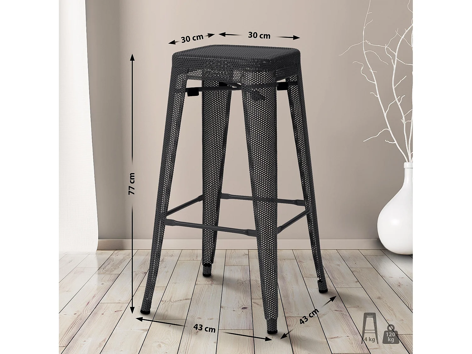 Tabouret de bar avec métal argentée 43 x 43 x 77 cm 10_0004867