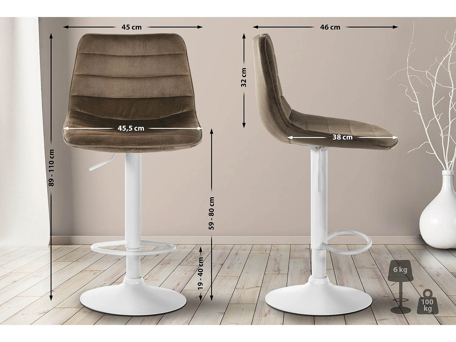 Tabouret de bar chaise métal blanche 45 x 46 x 89 cm 10_0005141