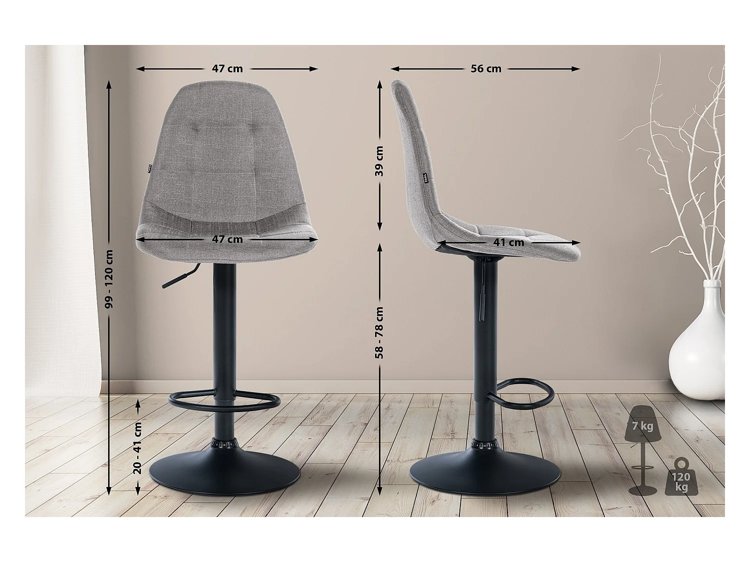 Tabouret de bar x1 métal grise 47 x 56 x 99 cm 10_0004840