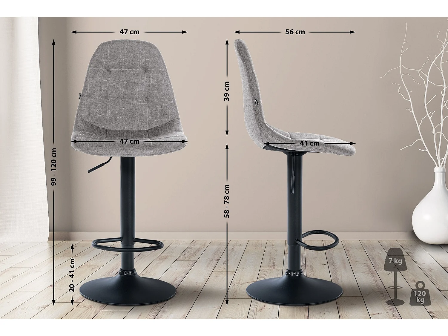 Tabouret de bar x1 métal grise 47 x 56 x 99 cm 10_0004840