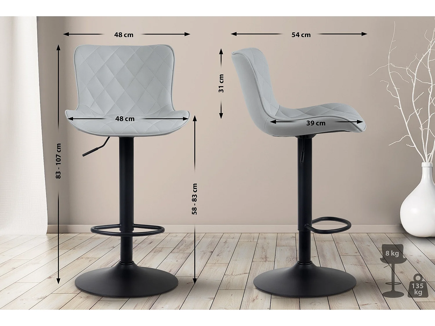 Tabouret de bar x1 métal grise 48 x 54 x 83 cm 10_0004858