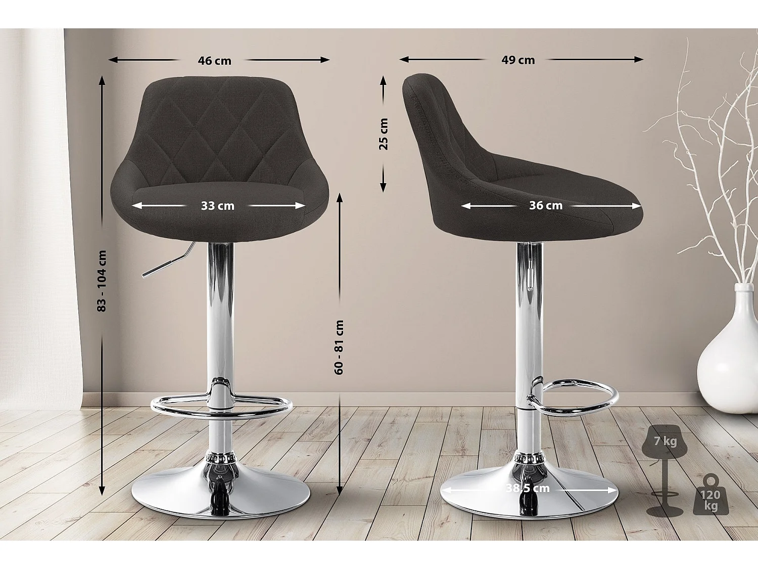 Tabouret de bar chaise métal grise 46 x 49 x 83 cm 10_0005085