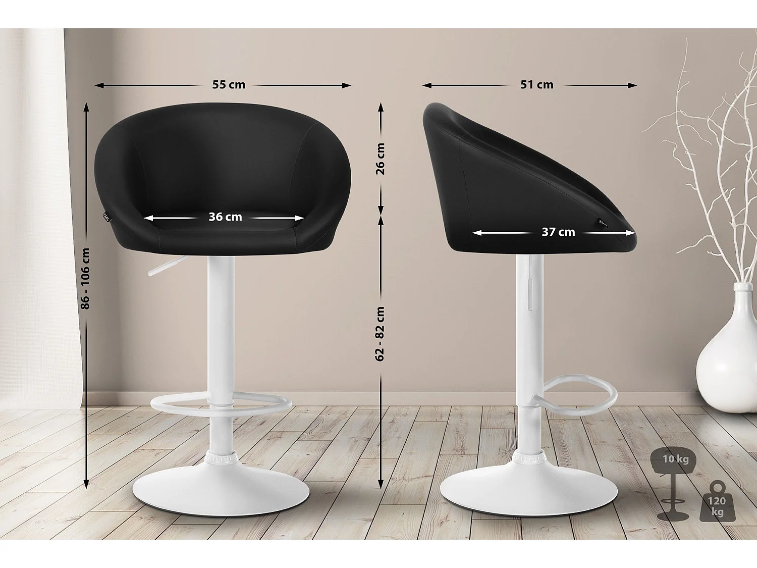 Tabouret de bar assise métal blanche 55 x 51 x 86 cm 10_0004768