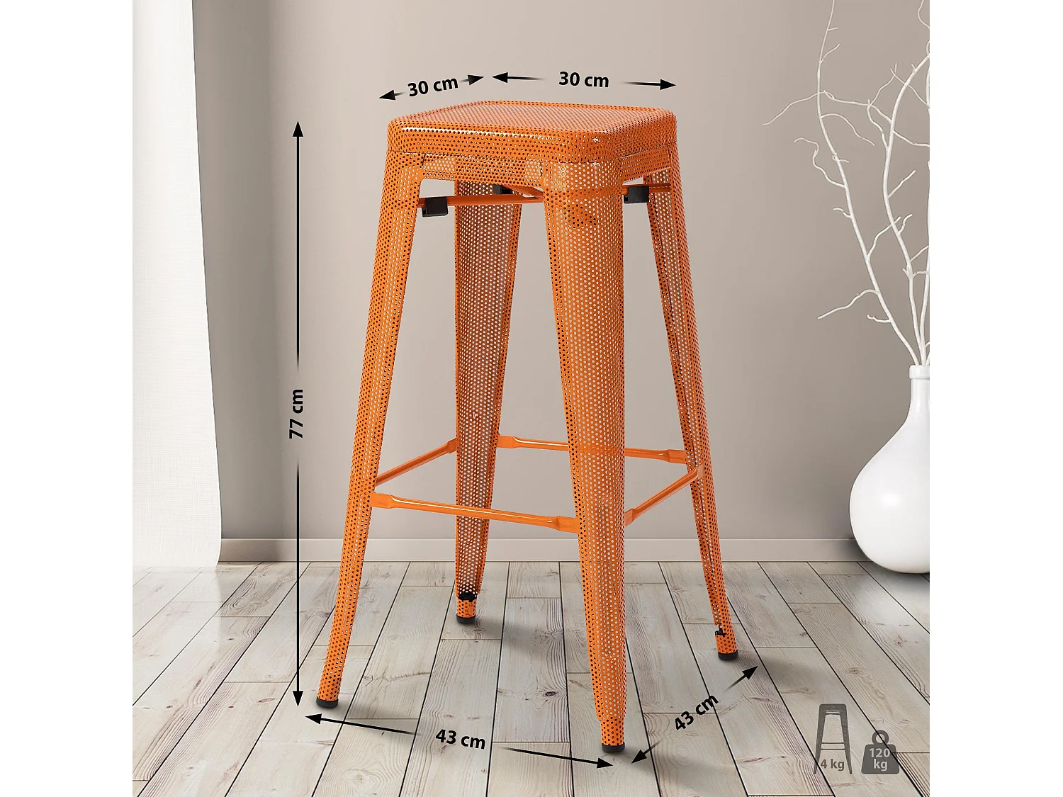 Tabouret de bar avec métal argentée 43 x 43 x 77 cm 10_0004870