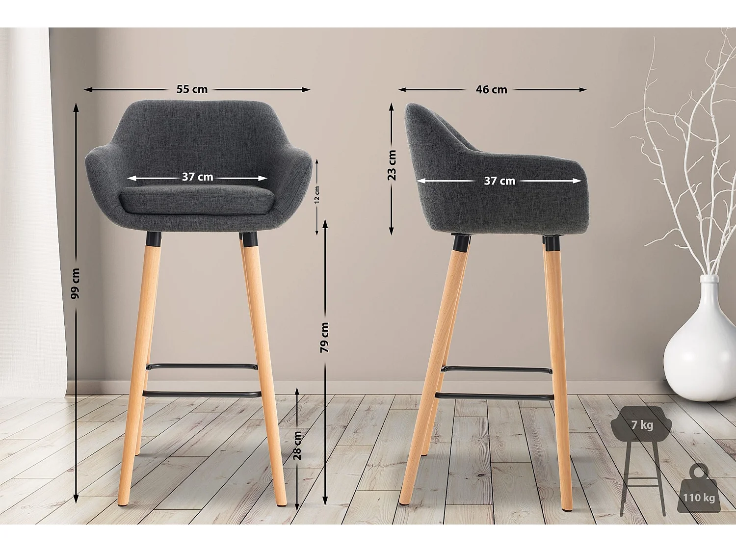 Tabouret de bar lounge métal marron 55 x 46 x 99 cm 10_0004923