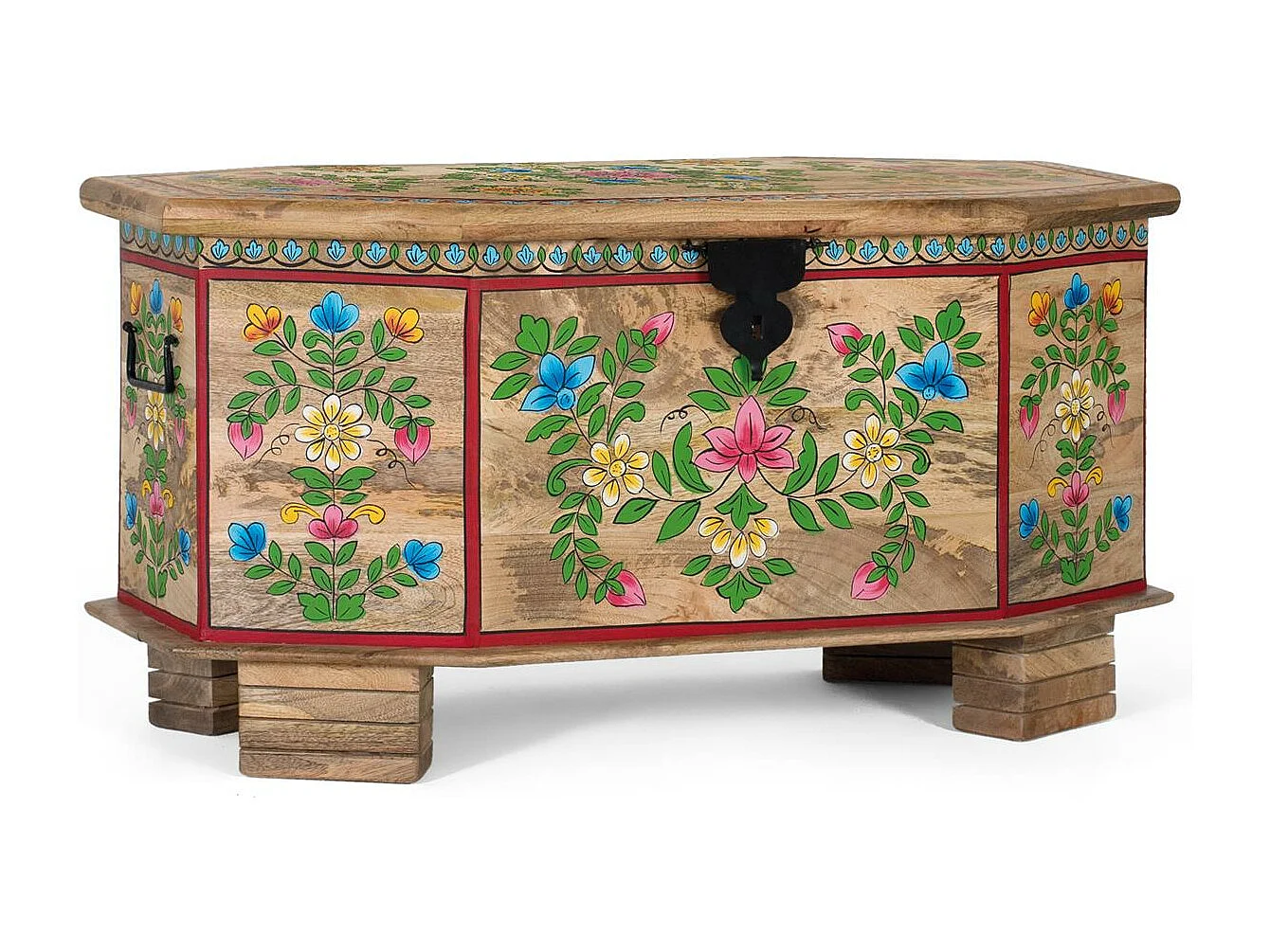 Kufer wykonany z ręcznie malowanego drewna mango