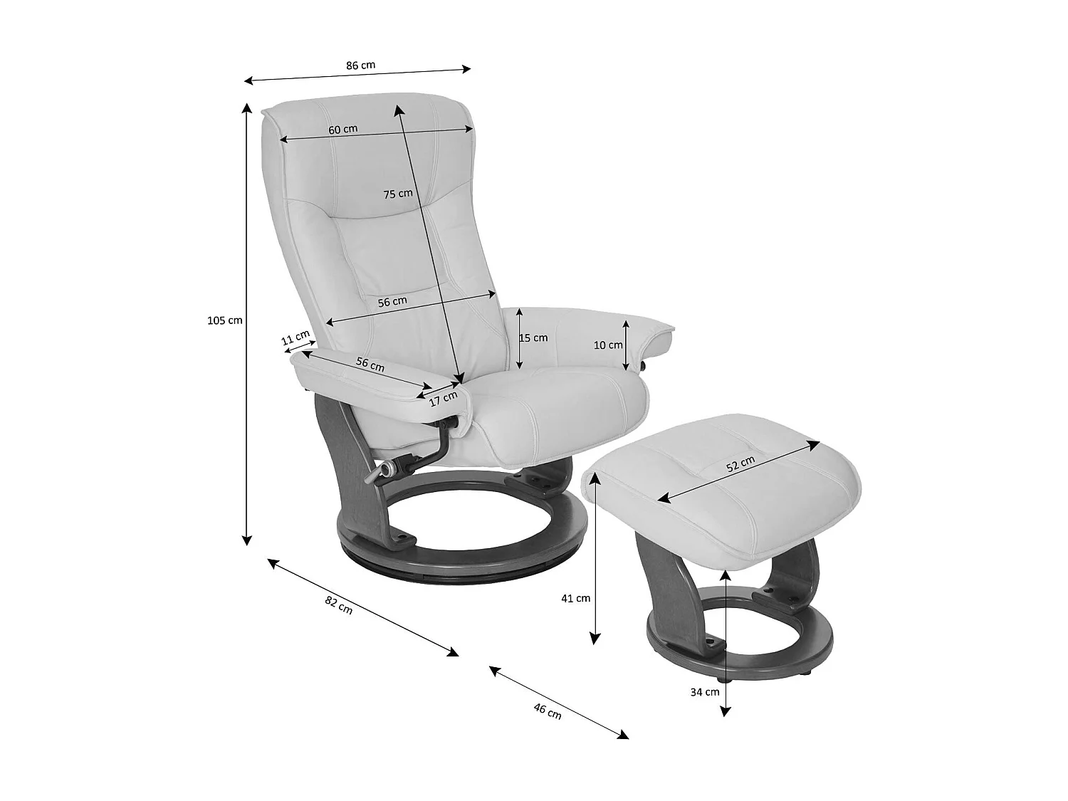 Fauteuil de relaxation TV cuir noire 86 x 82 x 105 cm 04_0003672