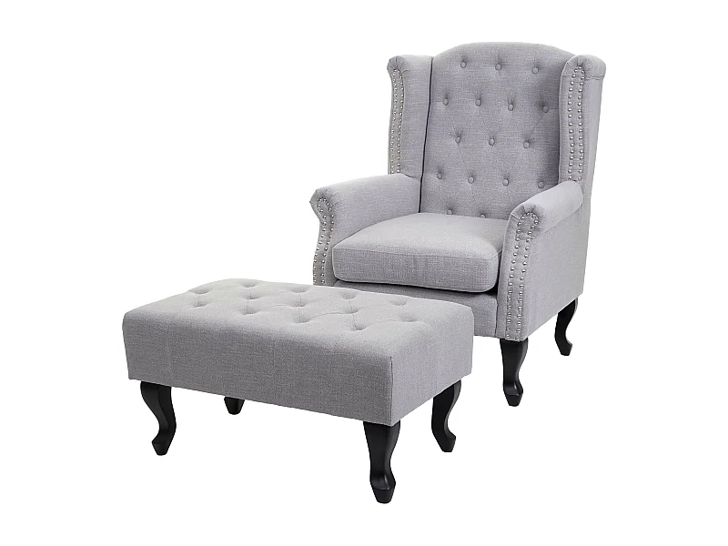Fauteuil Chesterfield relaxation fauteuil tissu grise 77 x 47 x 39 cm 04_0003082