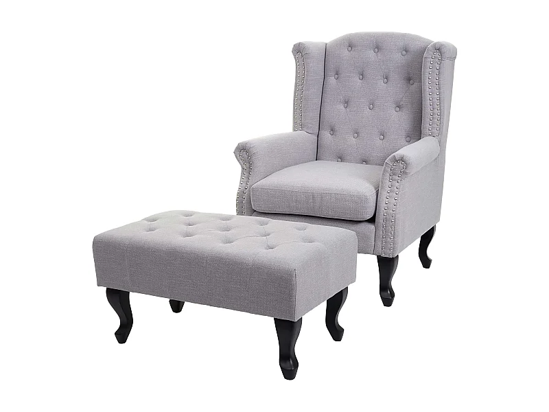 Fauteuil Chesterfield relaxation fauteuil tissu grise 77 x 47 x 39 cm 04_0003082