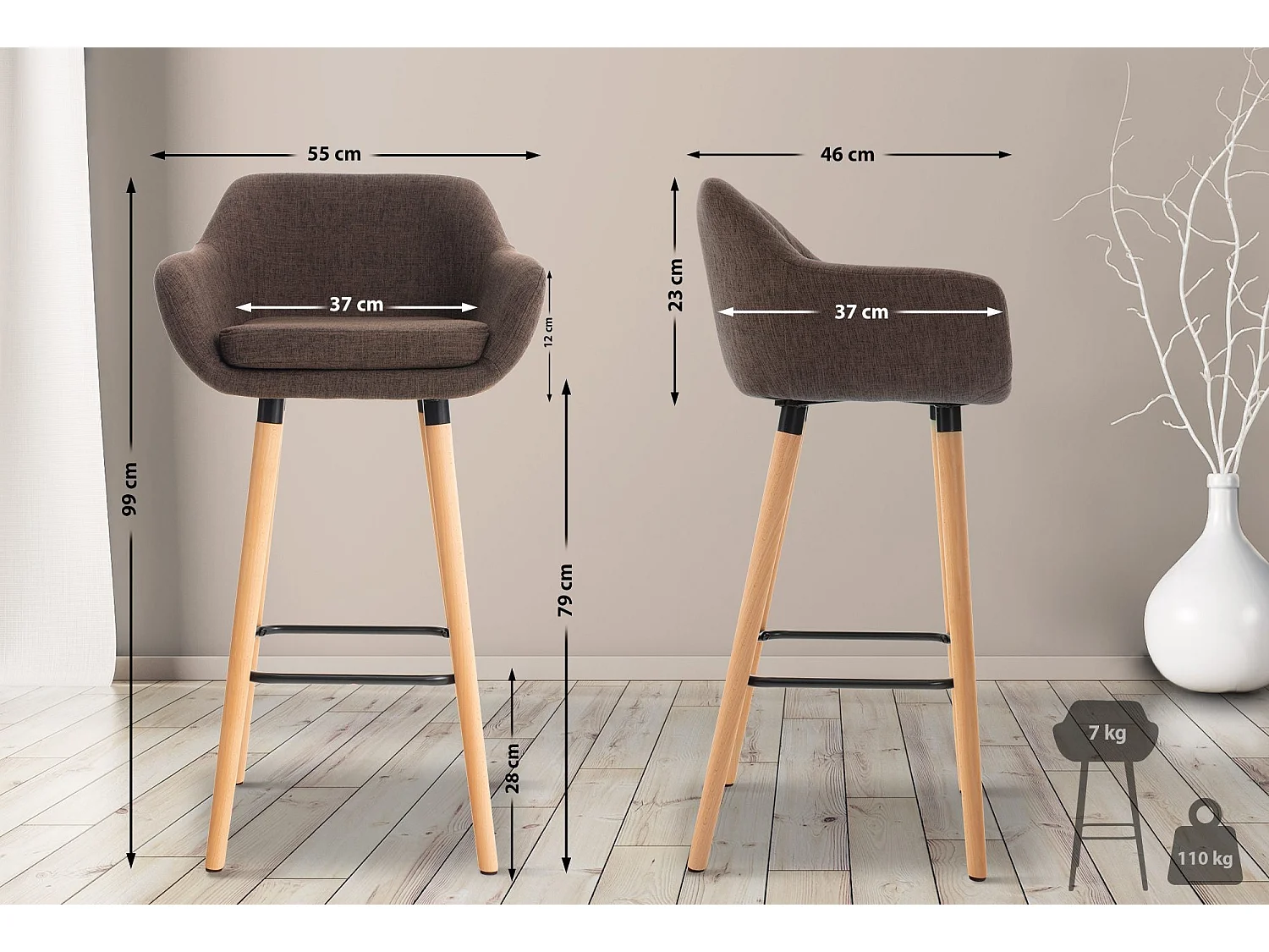 Tabouret de bar lounge métal marron 55 x 46 x 99 cm 10_0004921