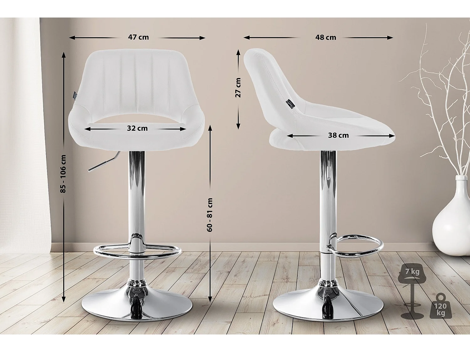 Tabouret de bar x1 métal blanche 47 x 48 x 85 cm 10_0005213