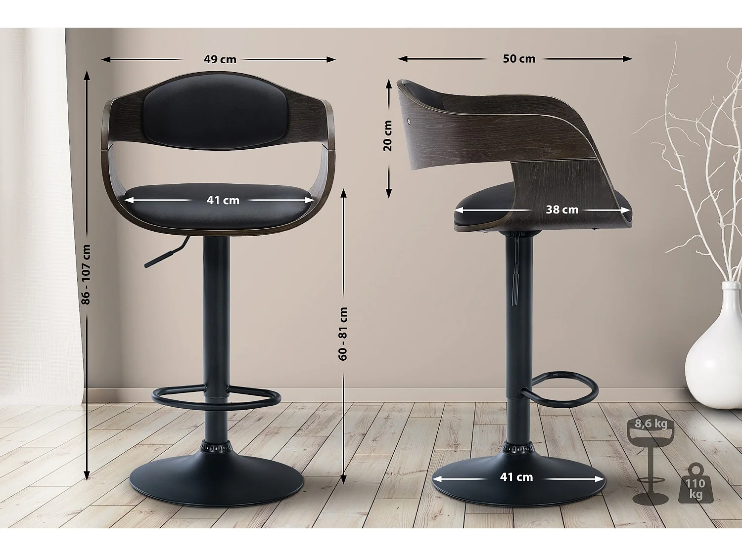 Tabouret de bar x1 métal marron 50 x 48 x 86 cm 10_0005037