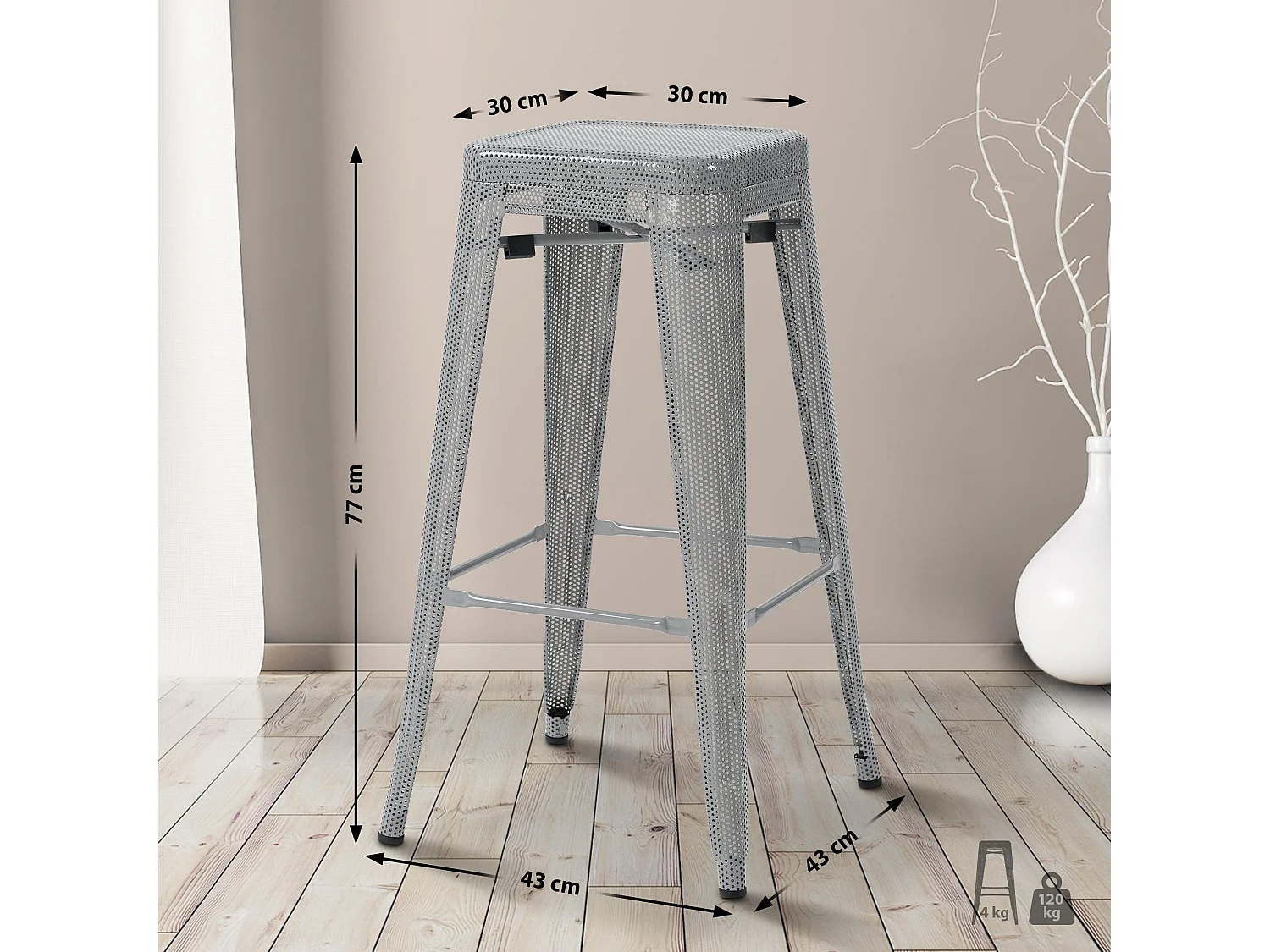 Tabouret de bar avec métal argenté 43 x 43 x 77 cm 10_0004871