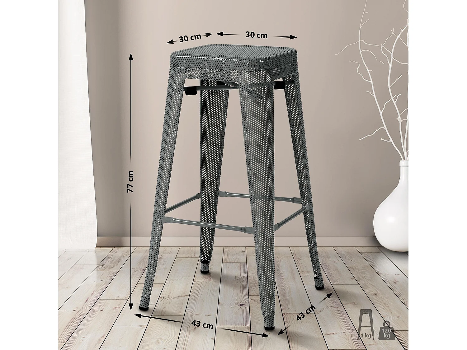 Tabouret de bar avec métal grise 43 x 43 x 77 cm 10_0004869