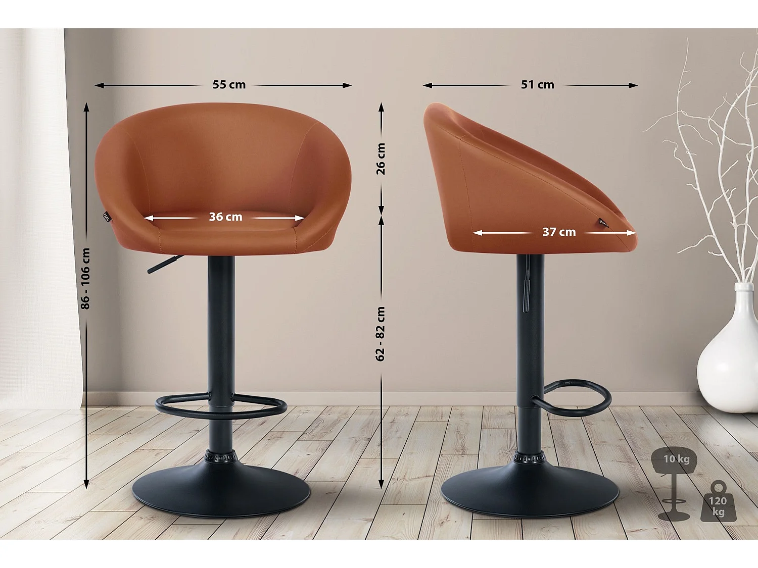 Tabouret de bar assise métal marron 55 x 51 x 86 cm 10_0004767