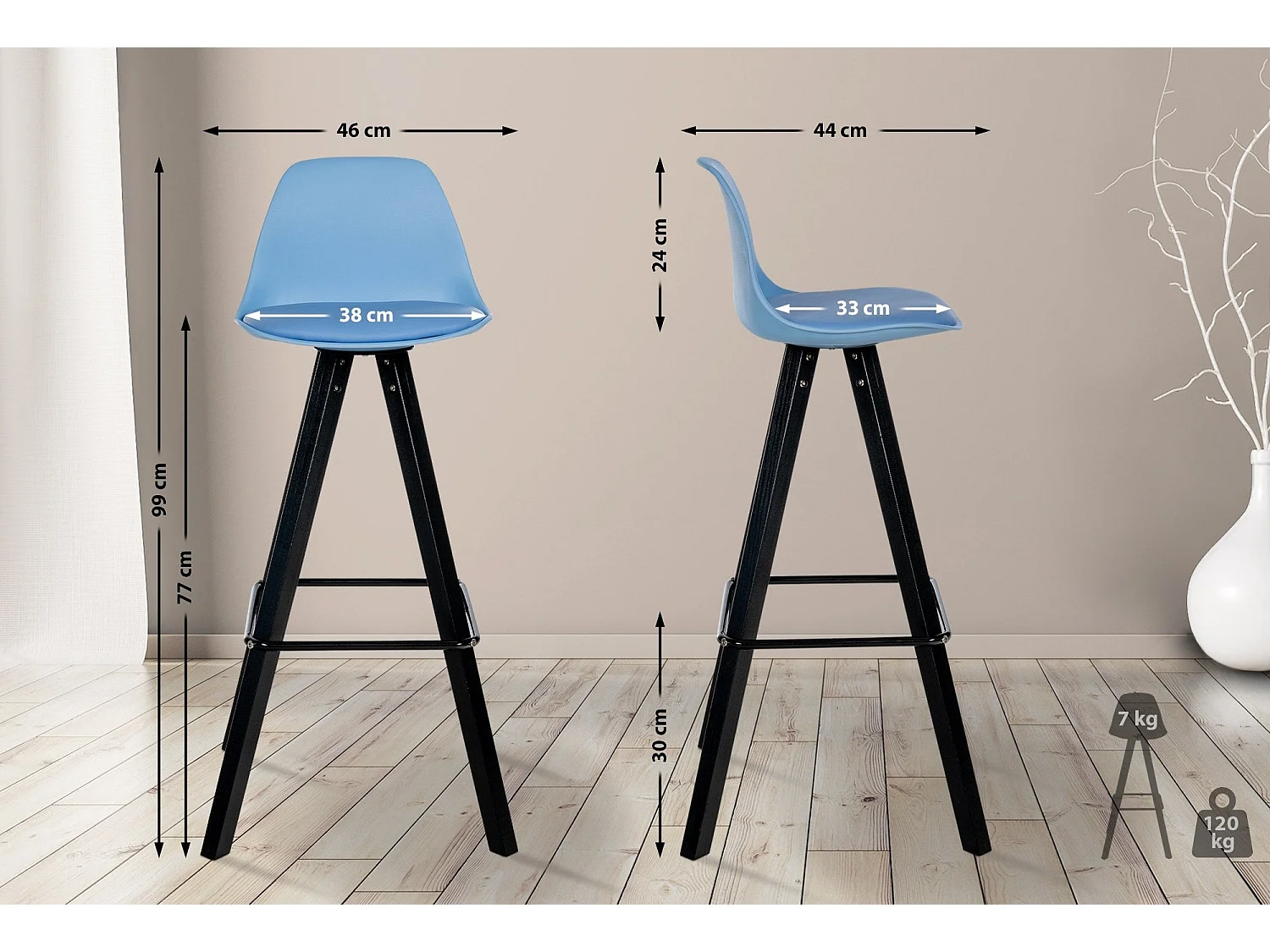 Tabouret de bar chaise bois bleue 38 x 44 x 99 cm 10_0004631