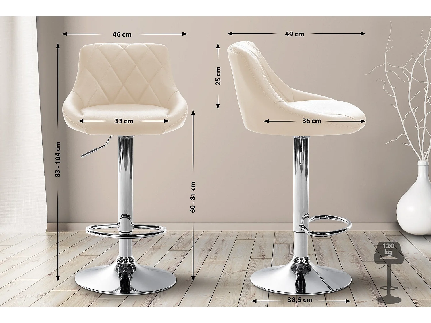 Tabouret de bar chaise métal crème 46 x 49 x 83 cm 10_0005081