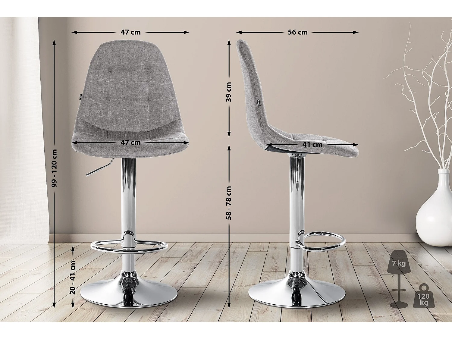 Tabouret de bar x1 métal grise 47 x 56 x 99 cm 10_0004846