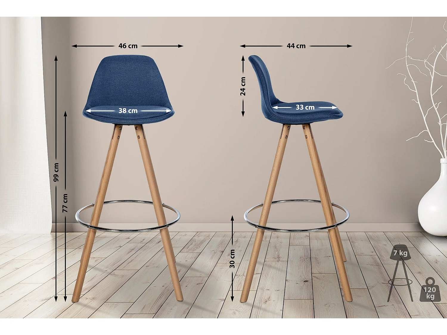 Tabouret de bar chaise bois bleue 38 x 44 x 99 cm 10_0004636