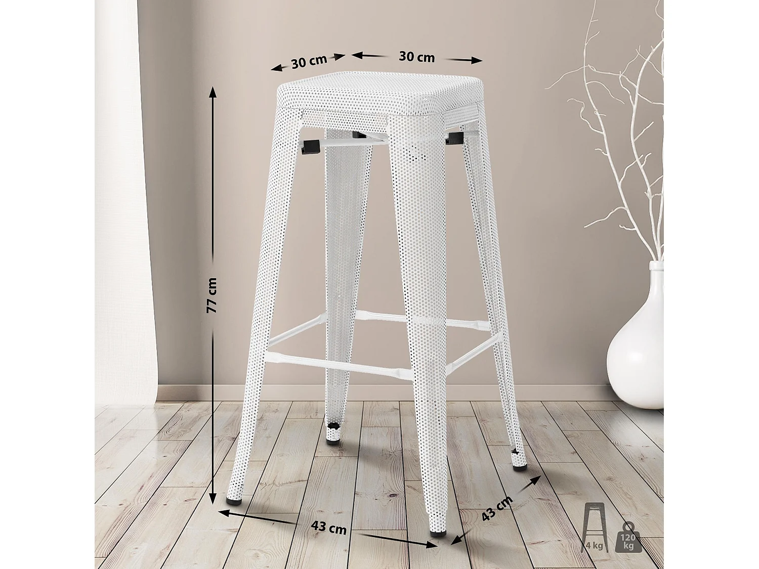Tabouret de bar avec métal blanche 43 x 43 x 77 cm 10_0004868