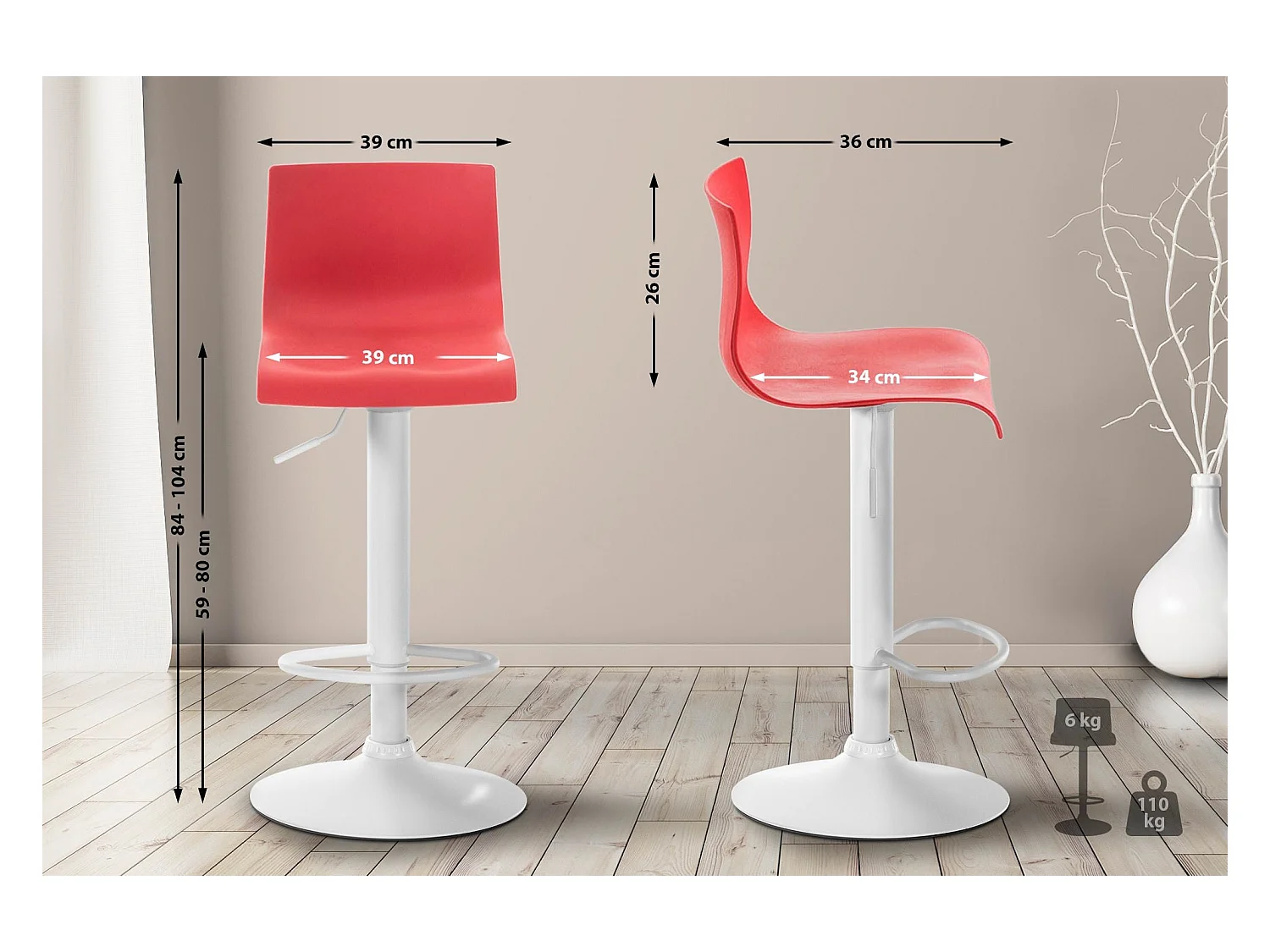 Tabouret de bar x1 métal blanche 39 x 36 x 84 cm 10_0004985