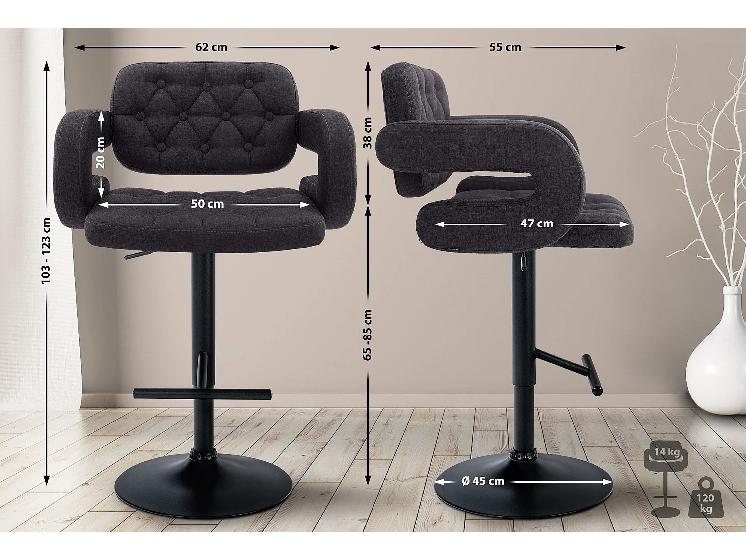 Tabouret de bar x1 métal argentée 62 x 55 x 103 cm 10_0004795