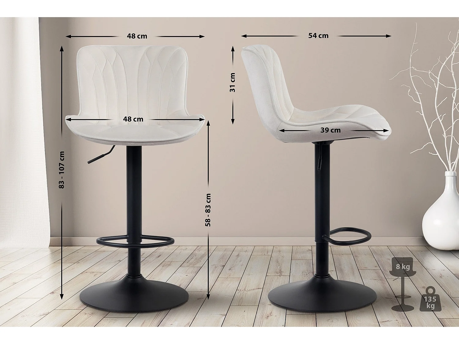 Tabouret de bar chaise métal crème 48 x 54 x 83 cm 10_0005170