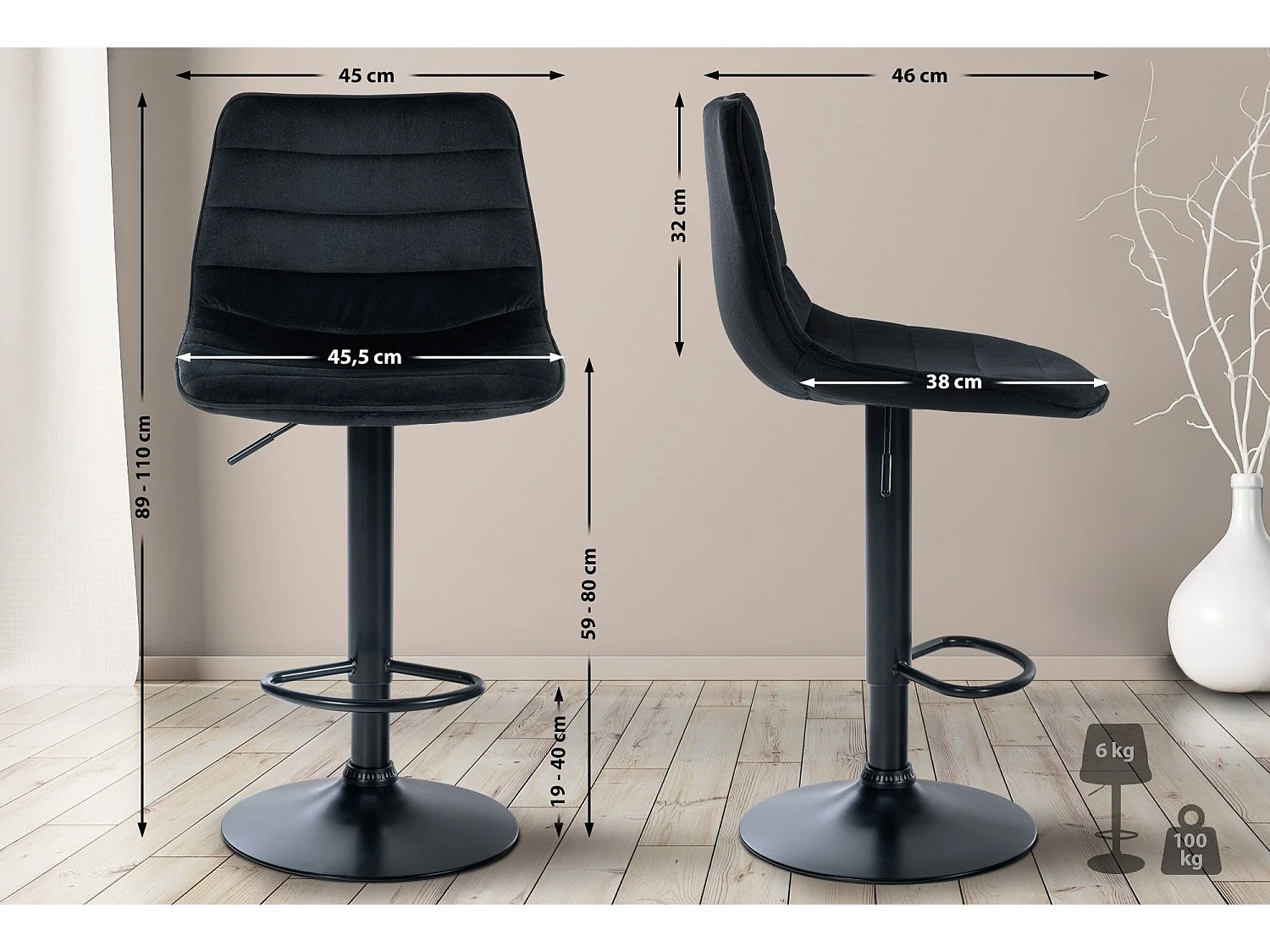 Lot de 2 tabourets métal argentée 45 x 46 x 89 cm 10_0004303