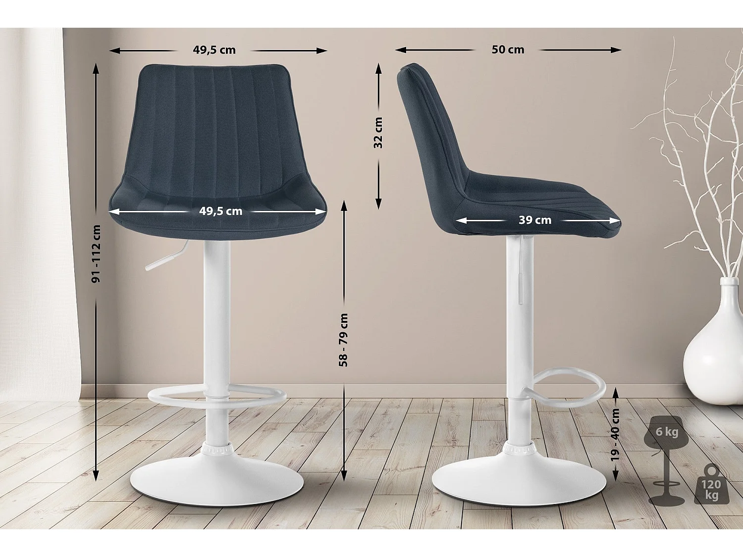 Tabouret de bar x1 métal blanche 49.5 x 50 x 91 cm 10_0005441