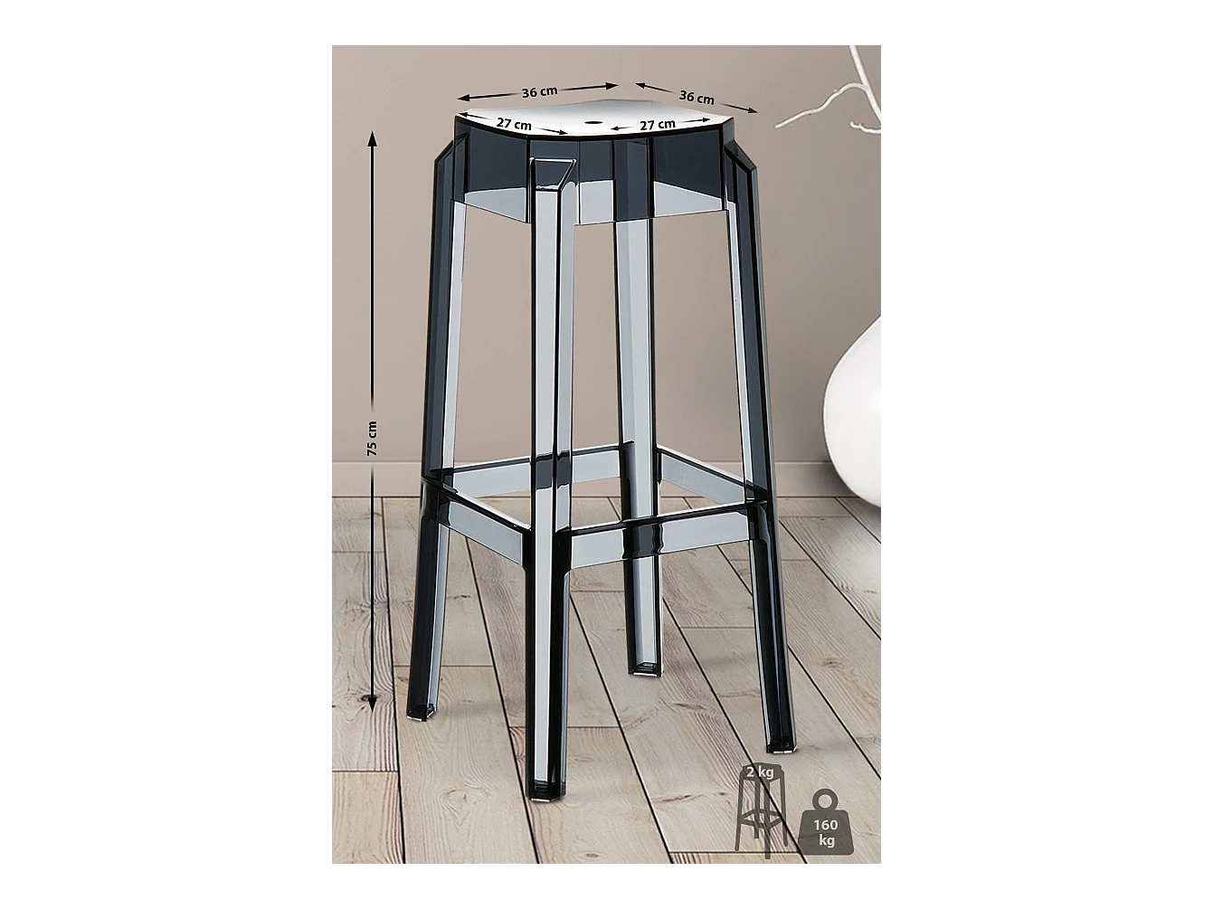 Tabouret de bar x1 noire 36 x 36 x 75 cm 10_0004873