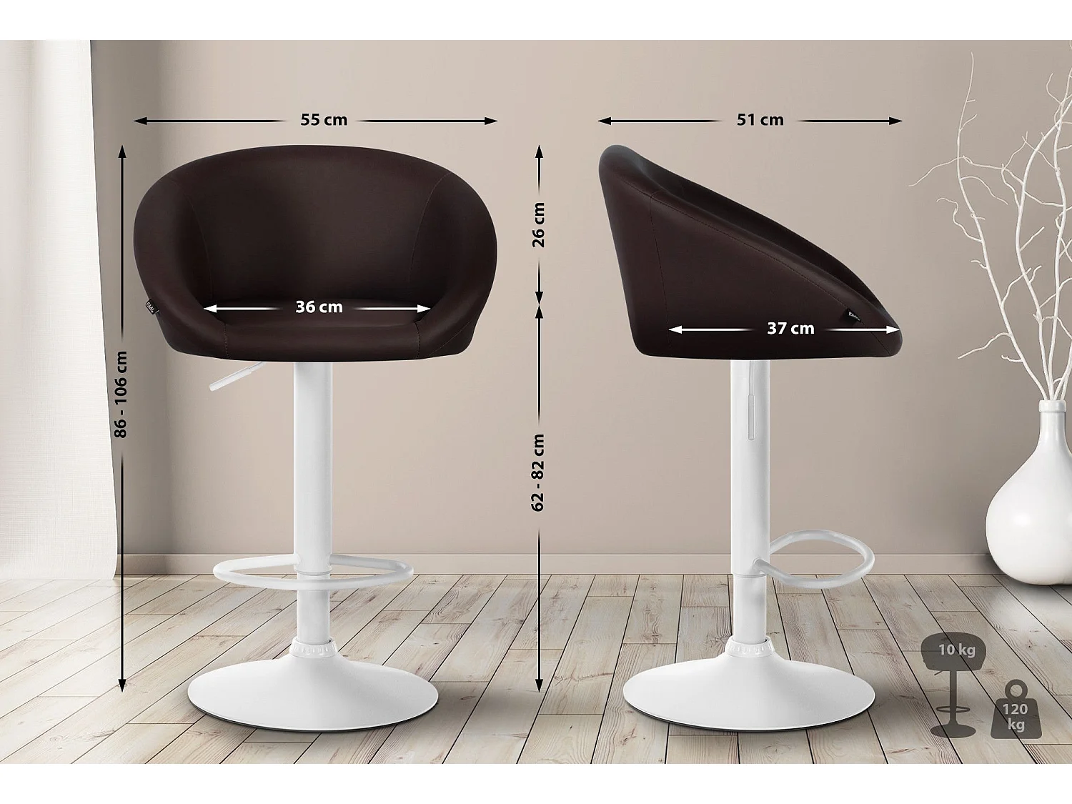 Tabouret de bar assise métal blanche 55 x 51 x 86 cm 10_0004770