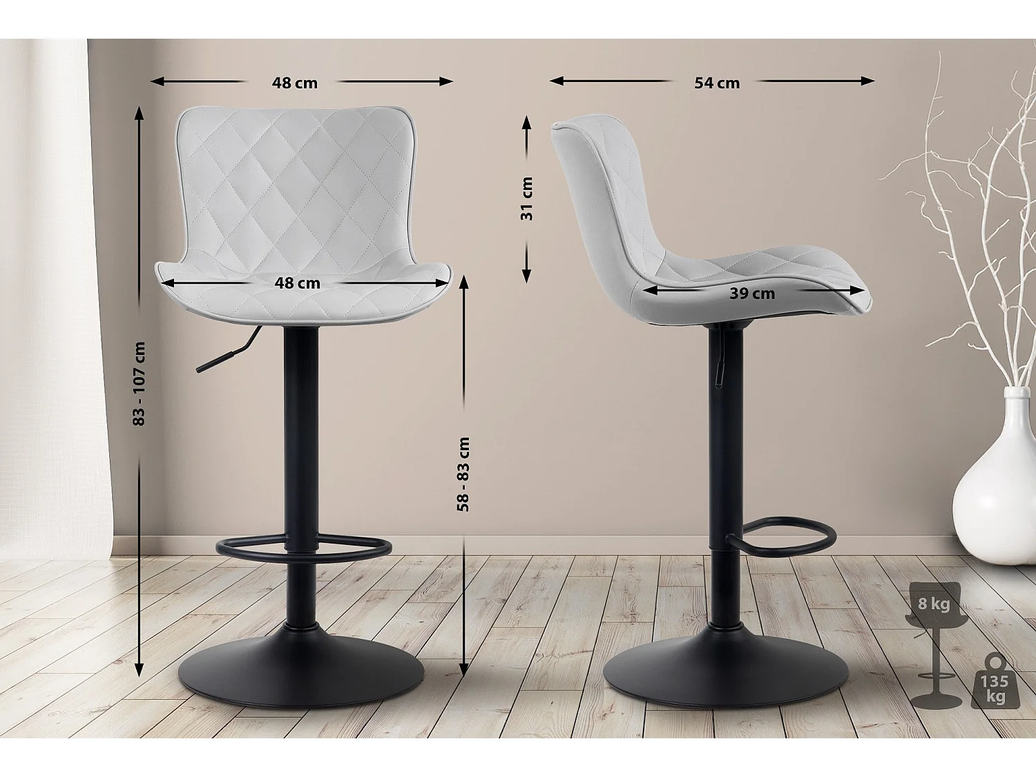 Tabouret de bar x1 métal blanche 48 x 54 x 83 cm 10_0004856