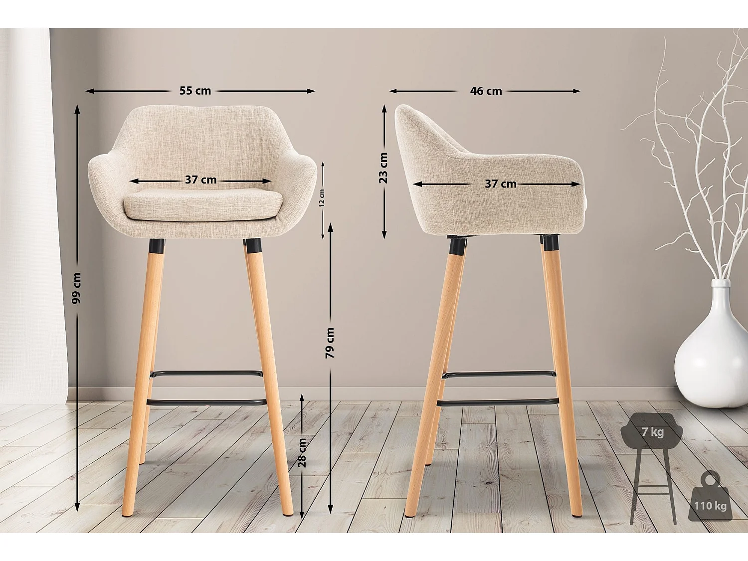 Tabouret de bar lounge métal marron 55 x 46 x 99 cm 10_0004922