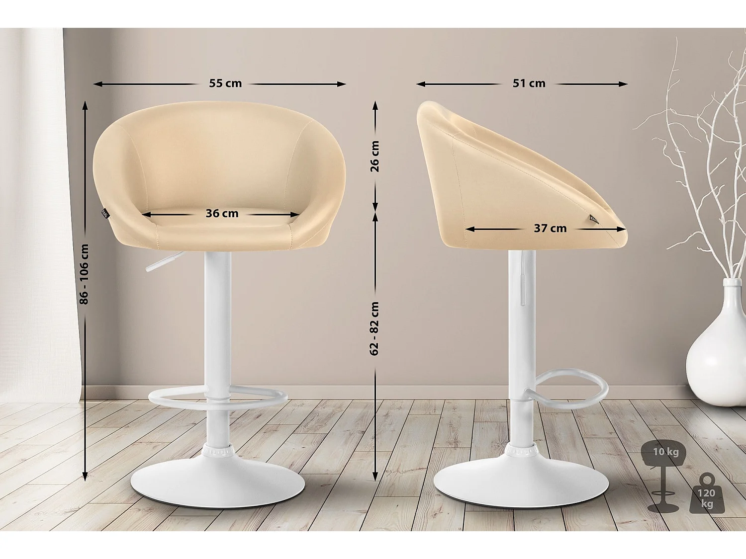 Tabouret de bar assise métal blanche 55 x 51 x 86 cm 10_0004769