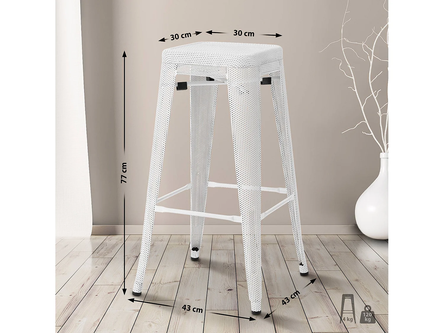 Set de 4 tabourets métal blanche 43 x 43 x 77 cm 10_0004510