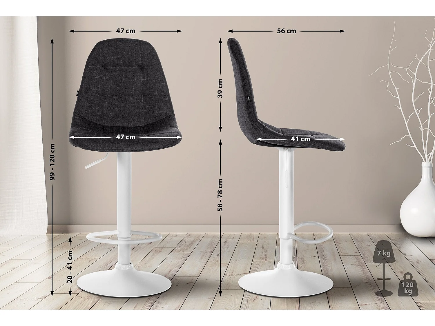 Tabouret de bar x1 métal blanche 47 x 56 x 99 cm 10_0004853