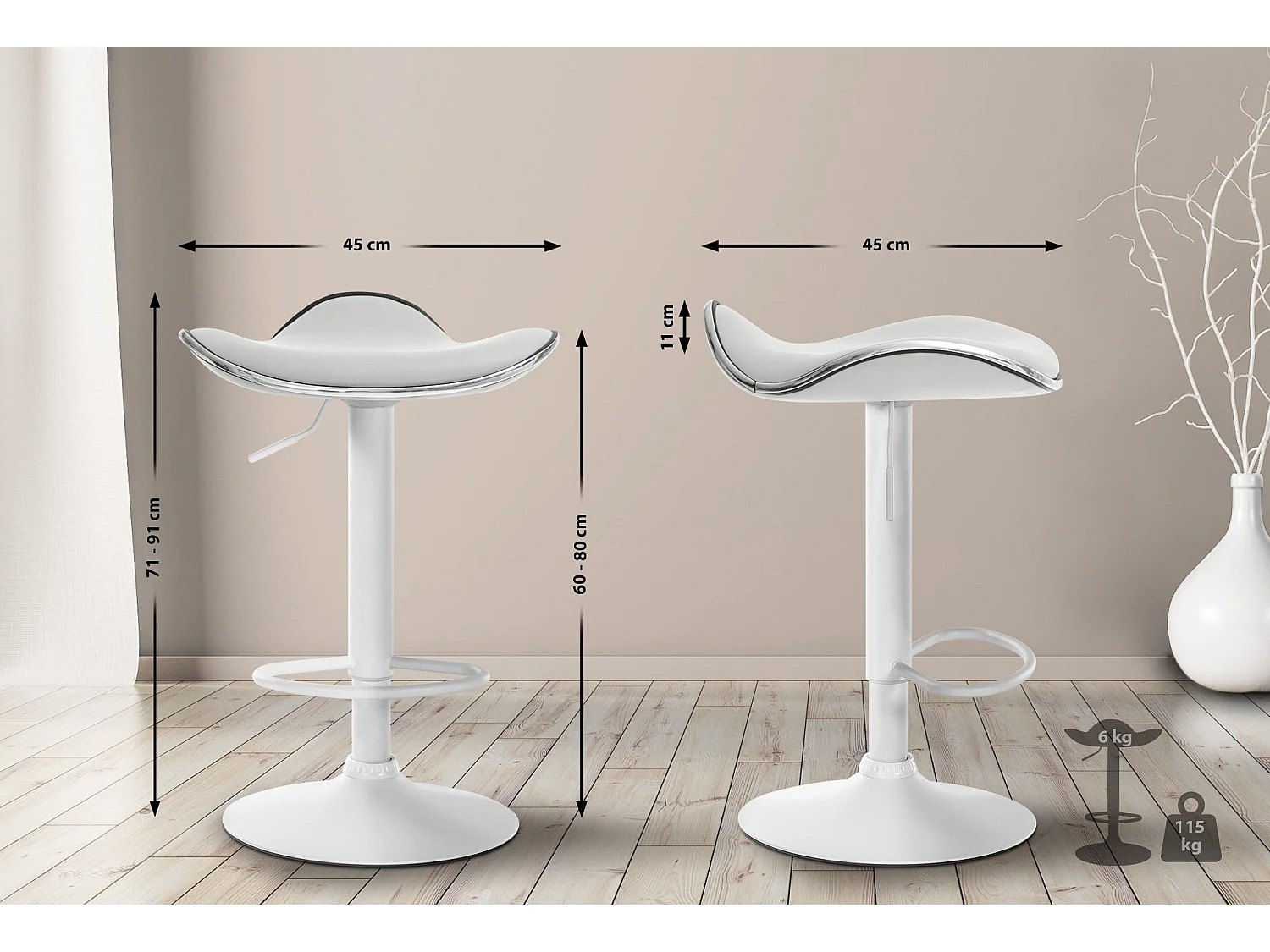 Tabouret de bar x1 métal blanche 45 x 45 x 71 cm 10_0005387