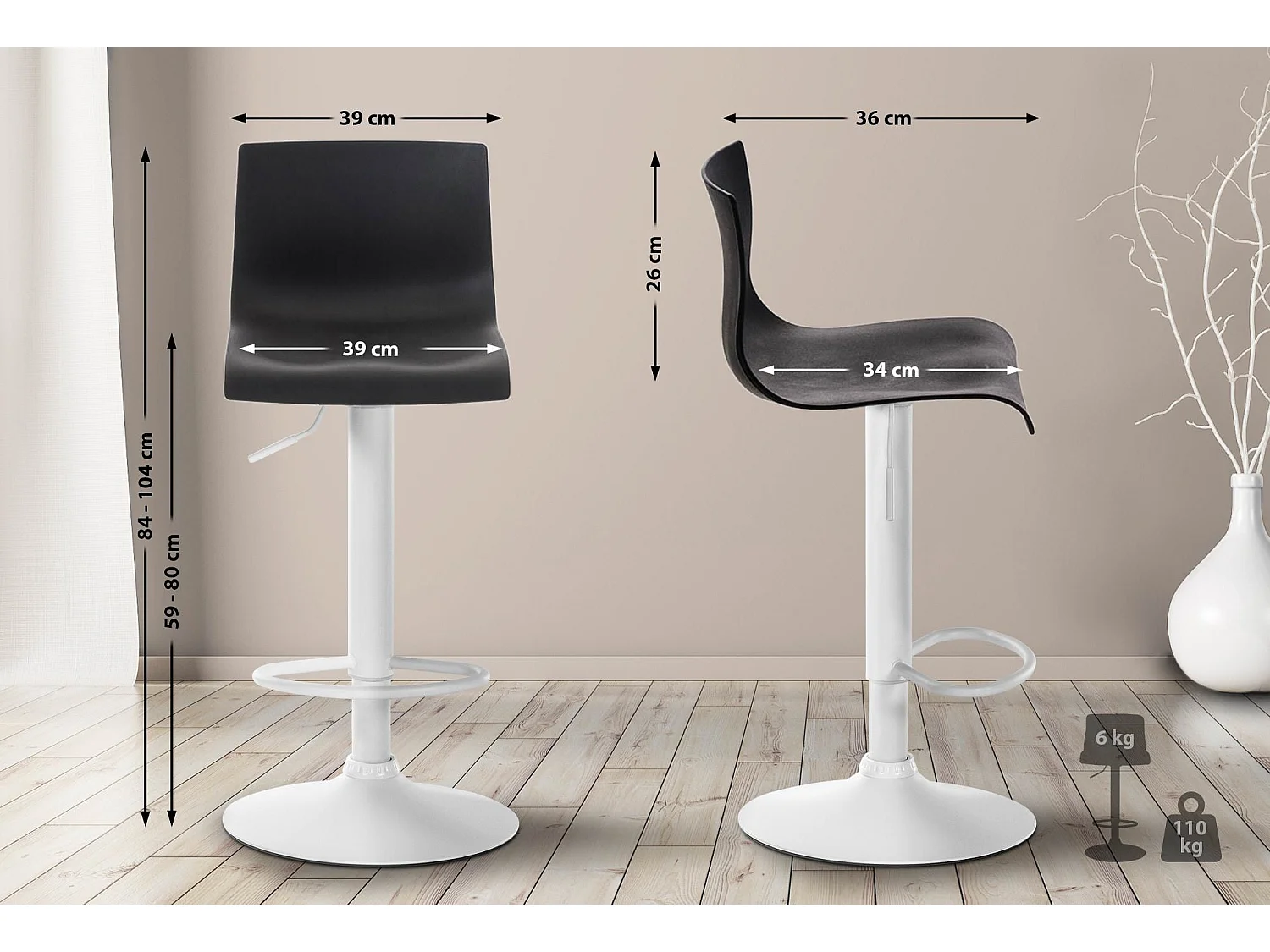 Tabouret de bar x1 métal blanche 39 x 36 x 84 cm 10_0004983