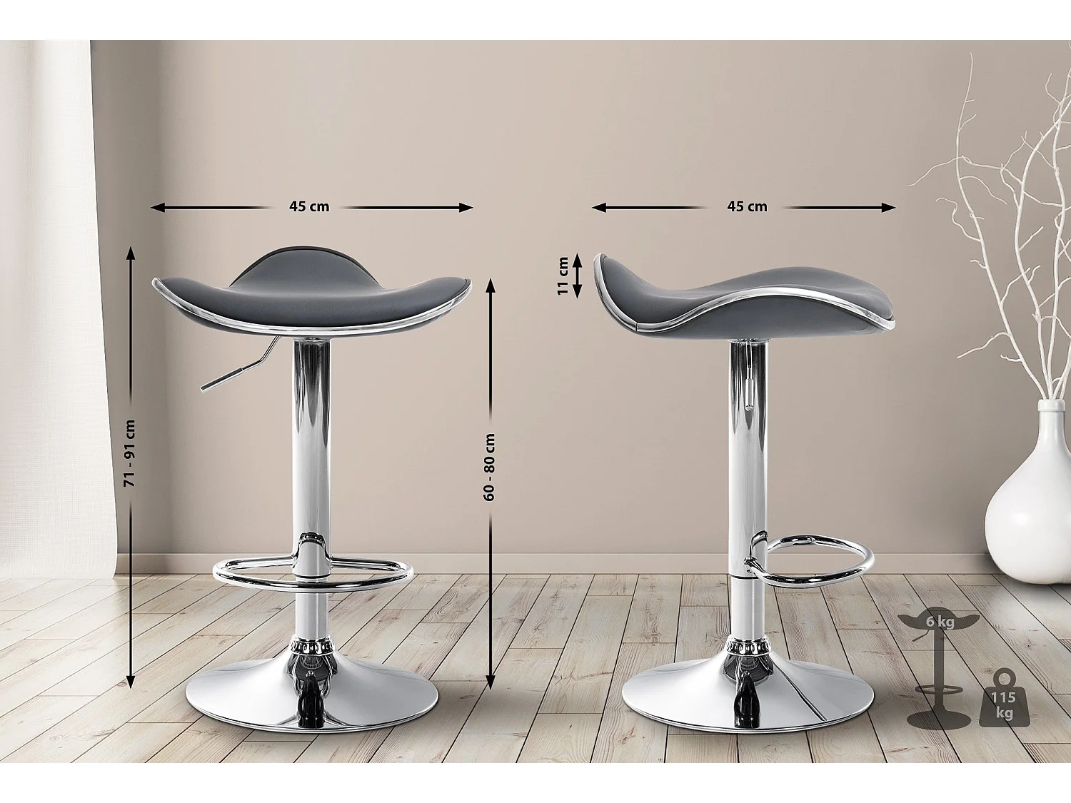 Tabouret de bar x1 métal grise 45 x 45 x 71 cm 10_0005381