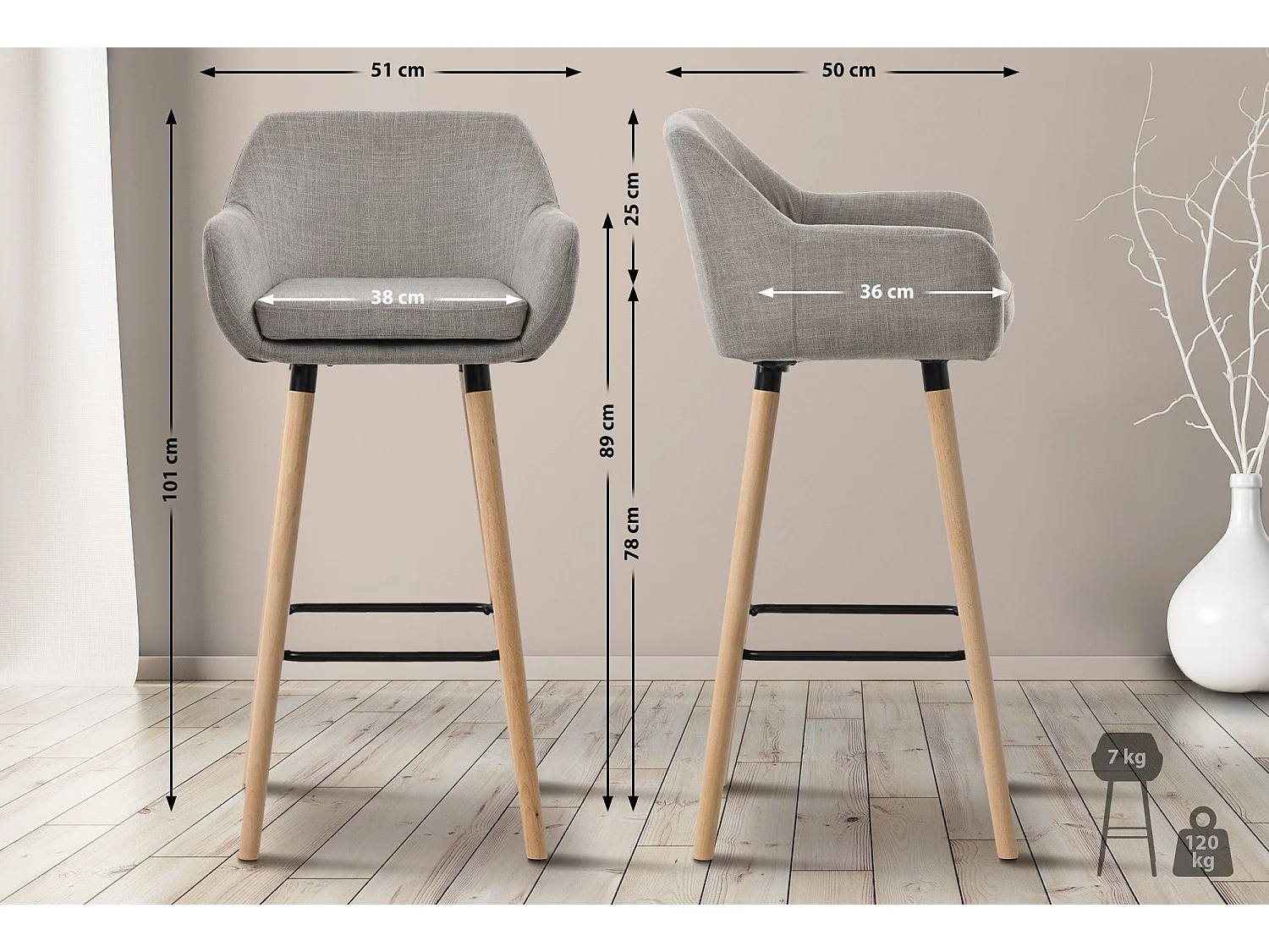 Lot de 2 tabourets métal marron 51 x 50 x 101 cm 10_0004174